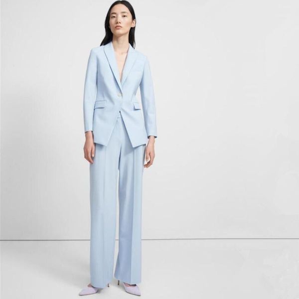 

women's two piece pants sky blue suits for women jacket+pants business pantsuit office style female trouser suit custom made, White