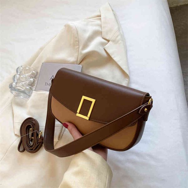 

color blocking fashion square metal buckle personalized daily commuting women's bag 2022 single shoulder, Black;red
