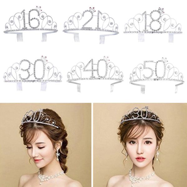 

Birthday Headdress Tiara Rhinestone Crystal Rhinestone Princess Crown Hair Clips Birthday Gifts Headwear Party Accessories