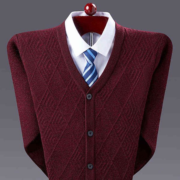 

luxury party jackets autumn and winter dad's knitted cardigan sweater 2021 middle-aged men's busins fashion jacquard button coat m, Black