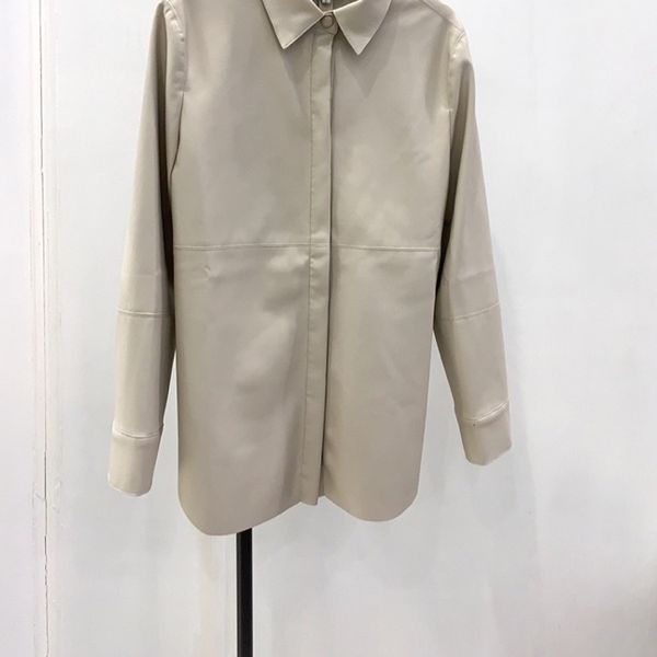 

selling nordic hidden single-breasted imported faux leather long shirt vqmp, Black