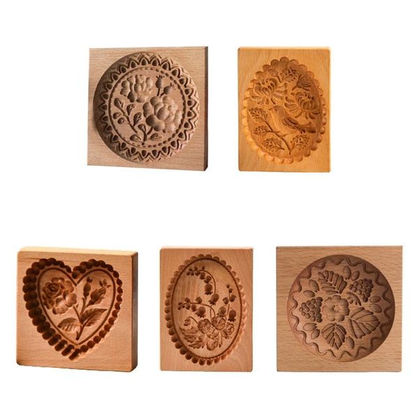 

baking moulds wooden flower stamp cookie mould wood rose viole pattern embossing molds for mooncake biscuit chocolate decorating tool