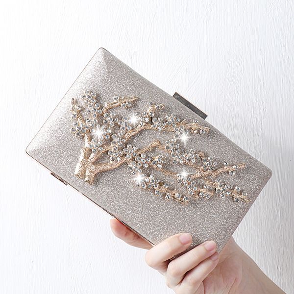 

fashion evening bag rattan alloy inlaid diamond banquet gift three dimensional flower hand versatile dress baogong main