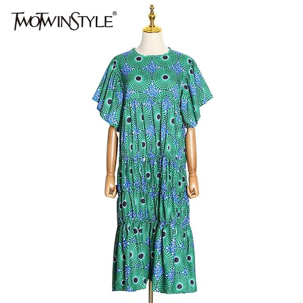 

elegant print hit color dress for women o neck butterfly sleeve high waist oversize maxi dresses female summer 210520, Black;gray