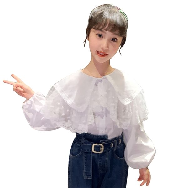 

shirt for girl lace girls' shirts spring autumn children's blouse casual style big clothes 6 8 10 12 14 210527, White;black