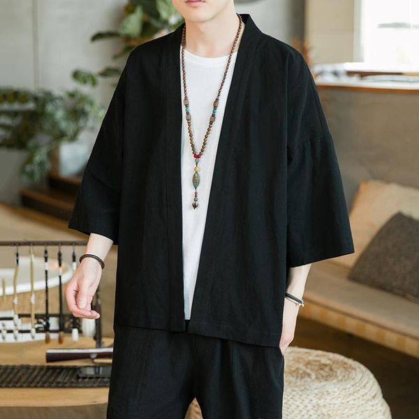 

men's casual shirts japanese men cardigan kimono traditional chinese vintage clothing streetwear yukata male shirt haori mens 4xl 5xl, White;black