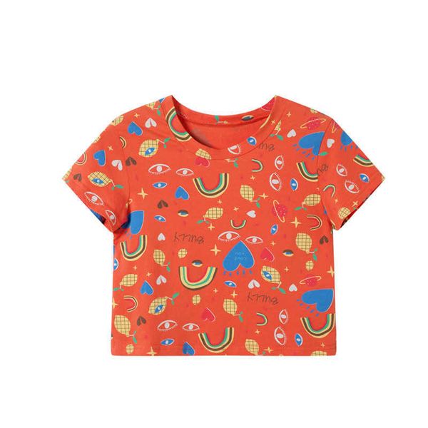 

perhaps u orange gray print cartton short cropped short sleeve o neck tees t shirt casual women female b0119 210529, White