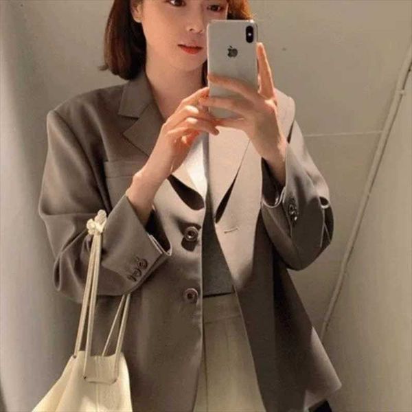 

women's vests 2021spring autumn retro small suit jacket i style loose-fitting casual top, Black;white