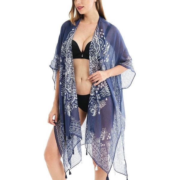 

women's swimwear swimsuit cover ups bohemian short sleeve open front semi-sheer split kimono beach sea holiday sun block dresses, White;black