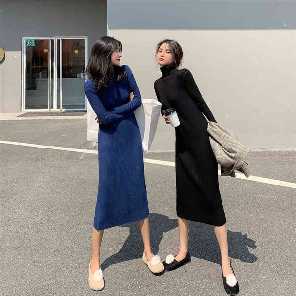 

women's maxi high knitted collar long sleeve nightgown 2021 winter s7bg, Black;gray