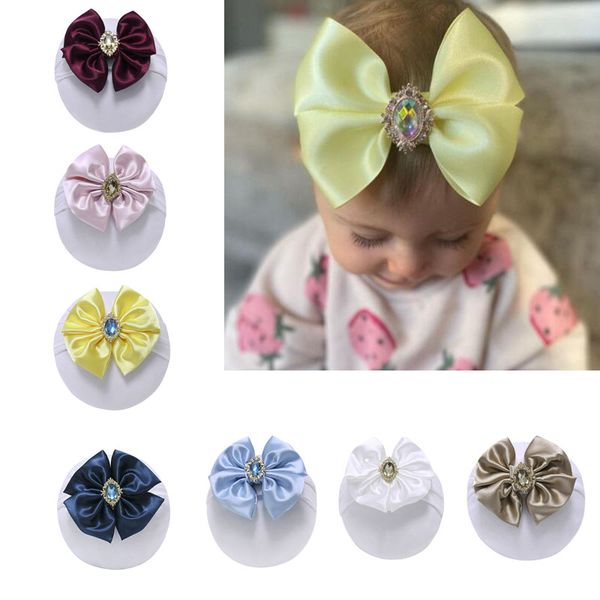 

a930 infant baby headband kids satin bowknot diomend nylon elastic hair band children soft headwear hairbands, Slivery;white