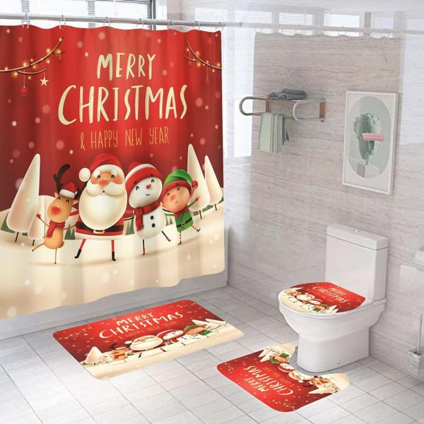 

shower curtains christmas bathroom mat toilet cover seat santa claus elk ornaments for home xmas gifts year 2022 decorations
