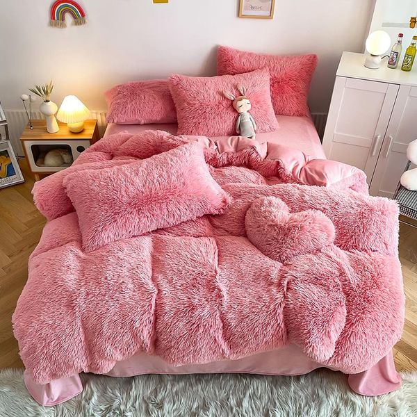 

bedding sets luxury plush shaggy warm fleece girl set mink velvet double duvet cover bed linen pillowcase home textile