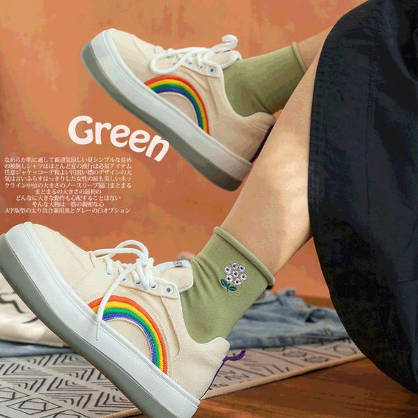 

spring autumn color stockings cotton embroidery flower curling middle push, Black;white