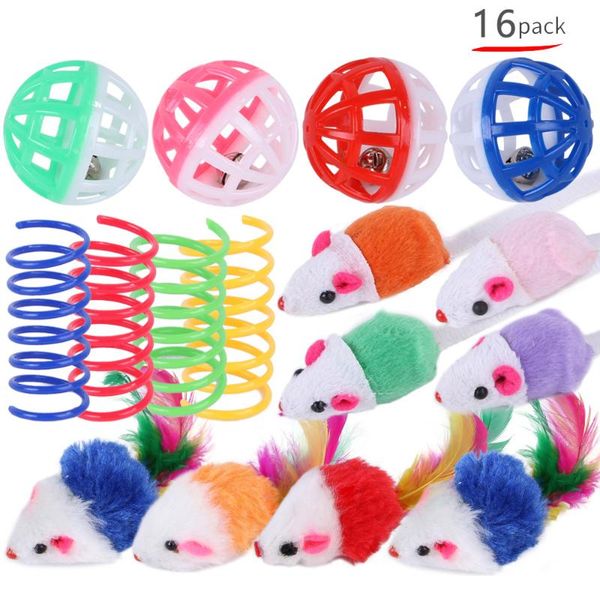

cat toy set bouncing bell ball mouse cage fleece toys plastic artificial colorful teaser pet supplies