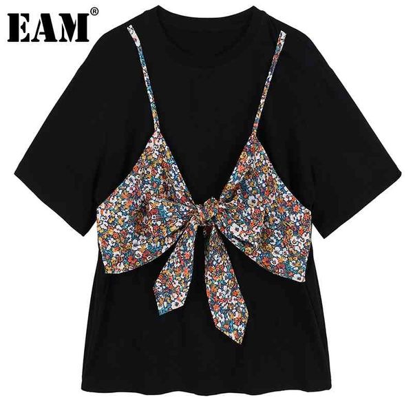 

[eam] women black pattern printed big size causal t-shirt round neck half sleeve fashion spring summer 1dd8725 210512, White