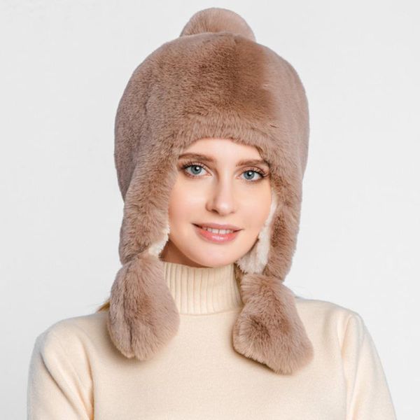 

berets mz2731 fur hat fashion women winter thick warm soft trapper earflap russian cap ladies solid princess, Blue;gray