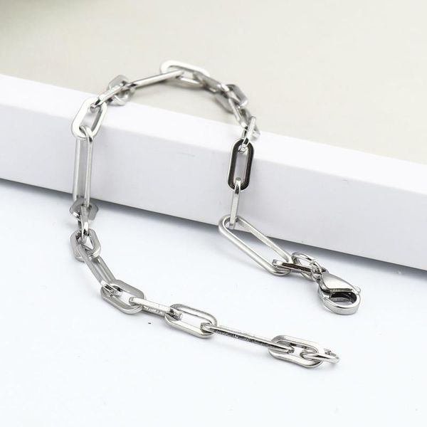 

link, chain fashion stainless steel link cable paperclip chains bracelets for women men gold silver color diy oval bracelet jewelry gift, Black