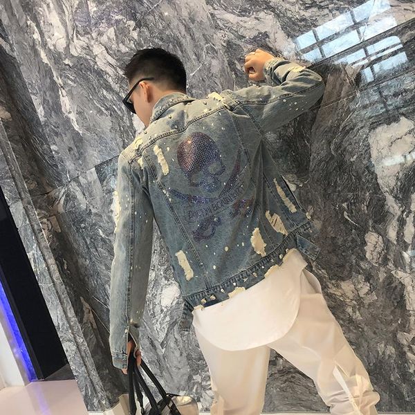 

autumn and winter broken denim coat male korean version slim body drill willow ding dress hair stylist outfit men's jackets, Black;brown