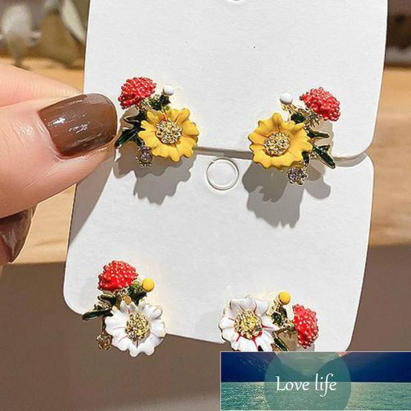 

korean flower earrings french baroque stud earrings for women color drip oil wild earing red yellow white flower Â factory price expert desig, Golden;silver