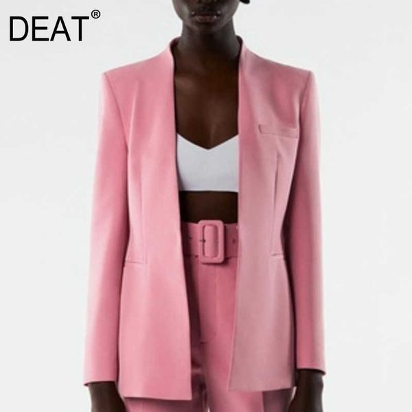 

[deat] spring fashion coat loose collarless solid color long sleeve no deduction simple women blazer 13q134 210527, White;black