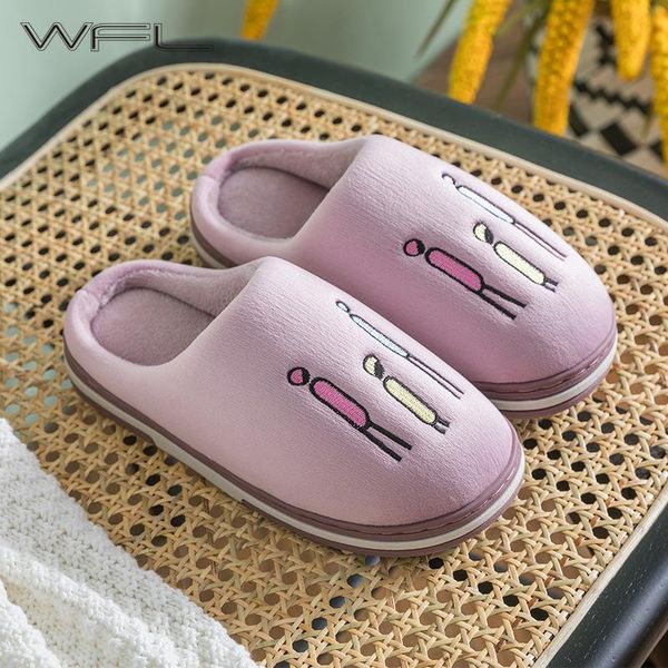

slippers wfl shoes woman 2021 cute plush couples home warm winter womens indoor soft cotton anti-slip bottom house, Black