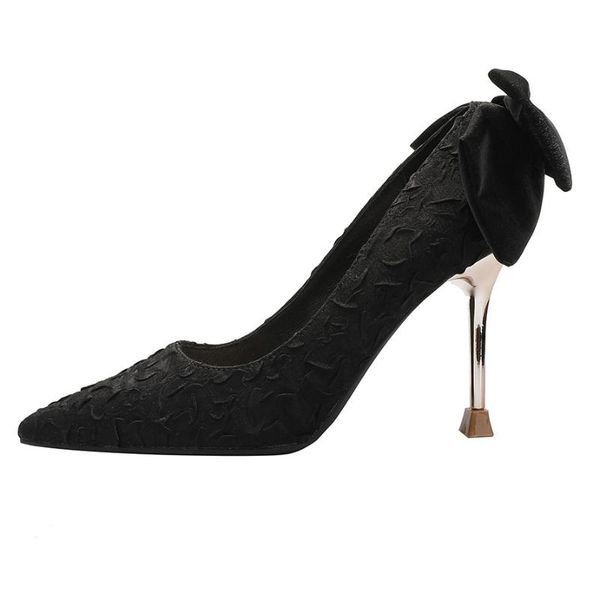 

dress shoes fashion sweet pointed head shallow bow silk office ladies women pumps 2021 fall spring high heels party, Black