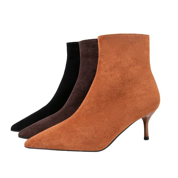

simple wind women's high heel pointed and naked show thin boots children, Black