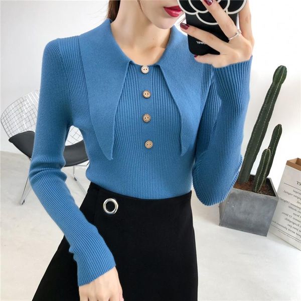 

women's sweaters 2021 autumn winter fashion slim sweater botton knitted pullover bottoming women casual vintage colthing office lady, White;black