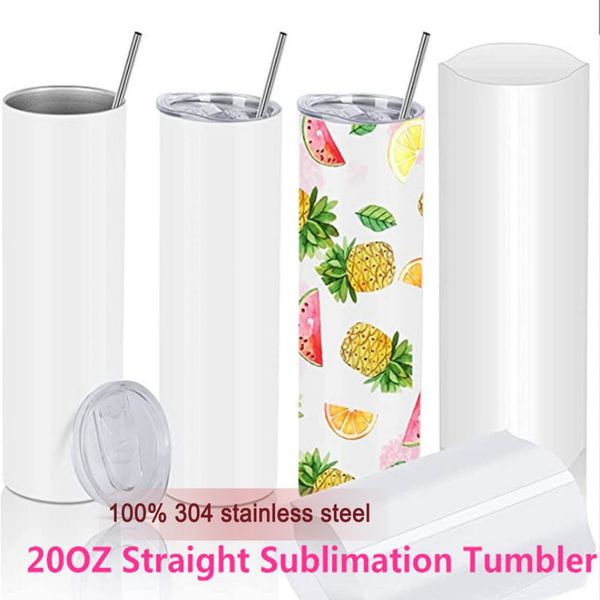 

us stock diy straight sublimation tumbler with lid and straw blank 20oz stainless steel insulated cups beer coffee mugs