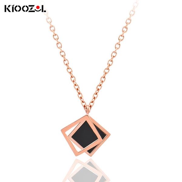 

pendant necklaces kioozol elegant black square stainless steel double rose gold frame necklace for women fashion jewelry 110 ko2, Silver