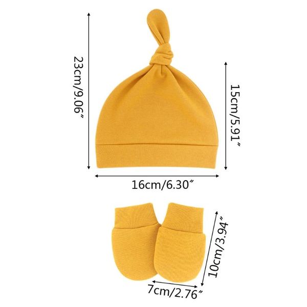 

caps & hats baby anti-scratching gloves knotted hat set born mittens warm beanie kit, Yellow