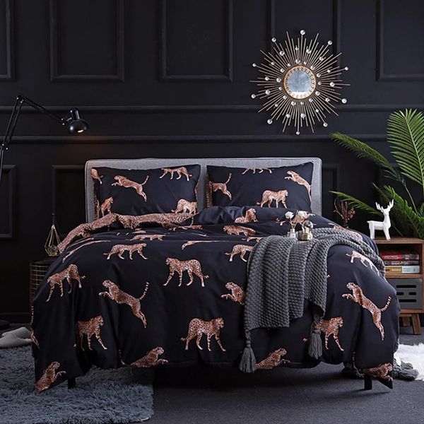 

bedding sets european style dark wind set printed animal leopard quilt cover pillowcase home bed linens king  size comforter