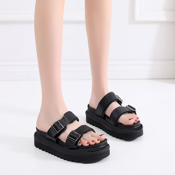 

slippers women summer gladiator slippers open toe fashion double buckle platform casual black wedge designer slipper shoes size 35-40 pk03