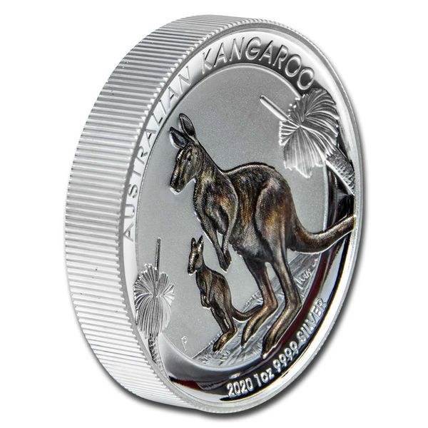 Australia 1 OZ Placcato argento Kangaroo Proofistica colorata (alta rilievo)