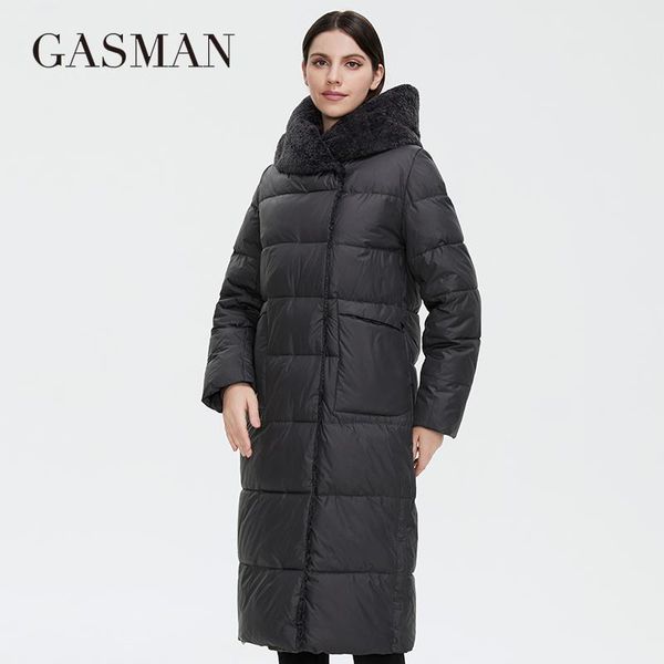 

women's down & parkas gasman 2021 winter jacket long faux fur sheep curl designer female coat windproof hat big pocket 81716, Black