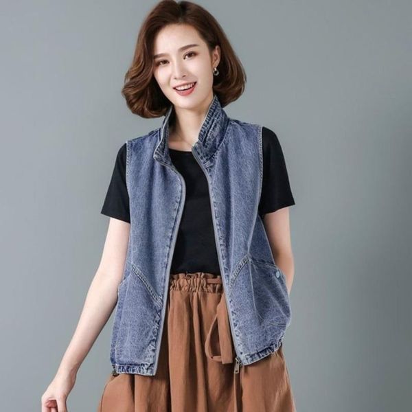 

women's jackets 5xl korean spring autumn women casual denim waistcoats lady vintage loose vests oversized sleeveless clothes chaleco mu, Black;brown