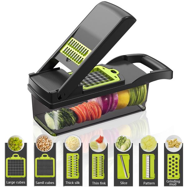 Tritatutto per verdure Multifunzione Frutta Patate Carote Pelapatate Grattugia Dicer Accessori da cucina Affettatrice di verdure con cestino 210318