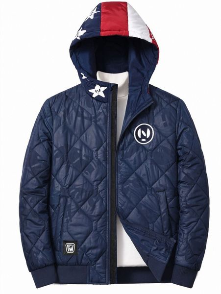 

men patched detail zipper hooded quilted coat without sweater g472#, Black;brown