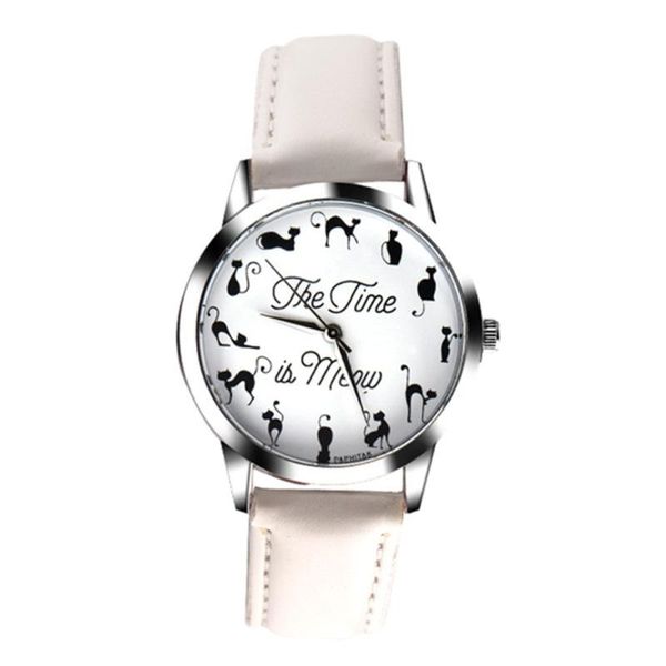 

wristwatches arrival fashion women's watch cute cat printing casual ladies quartz leather strap girl clcok gift 40, Slivery;brown