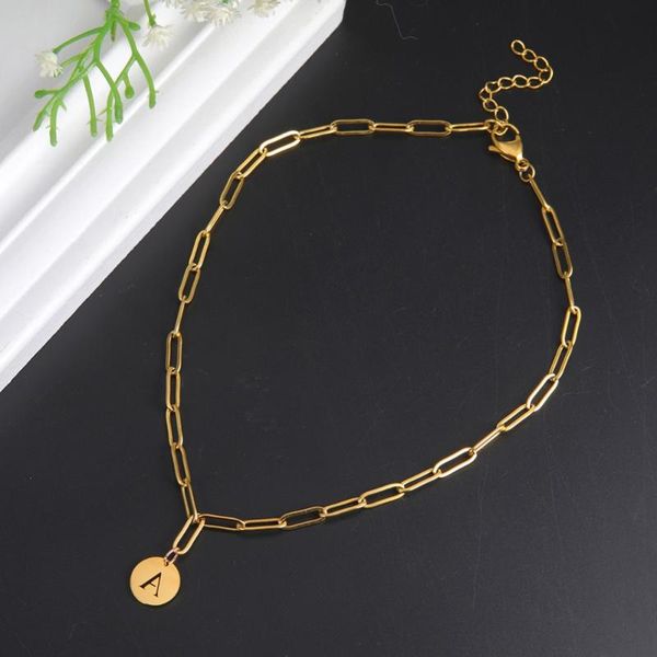 

pendant necklaces cazador stainless steel paper clip chain gold color minimalist initial letter choker for women party jewelry, Silver