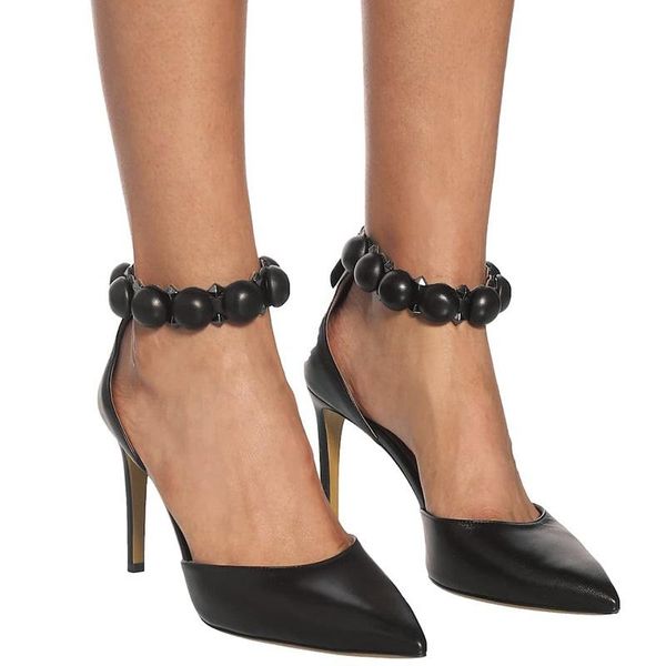 

sandals summer large size black and white pu pointed toe high-heeled wristband single shoes rivet banquet dress all-match female