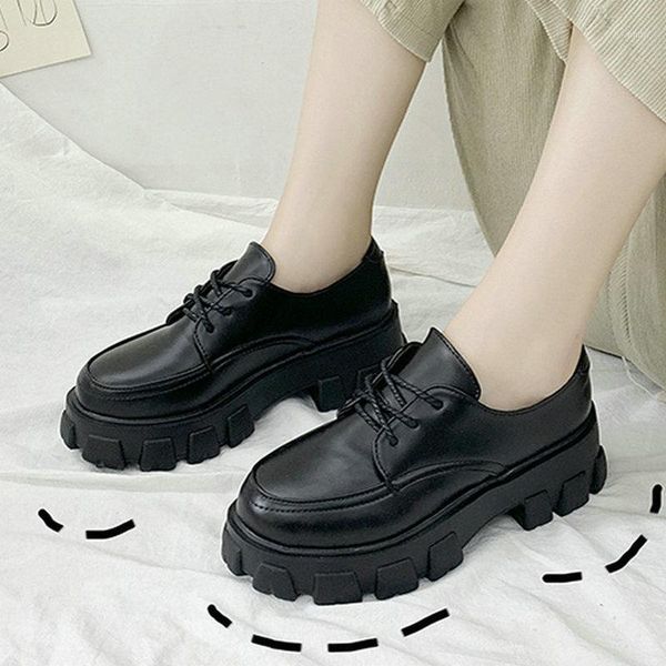 

nice women rain pumps autumn oxford leather shoes woman platform heels classic female casual neutral style loafers dress, Black