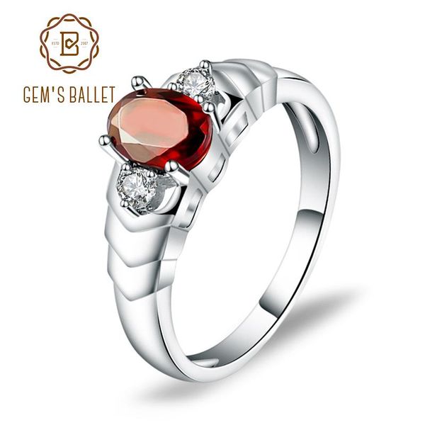 

cluster rings gem's ballet 1.00ct oval natural red garnet gemstone ring 925 sterling silver solitaire fine jewelry for women, Golden;silver