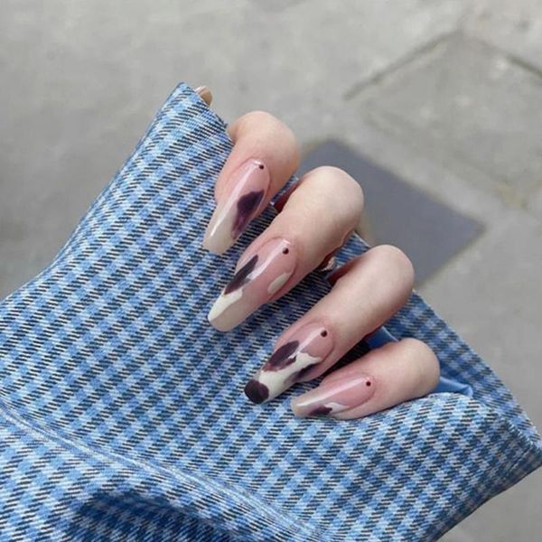 

false nails 24pcs/box long ballerina orange detachable french coffin fake full cover acrylic nail tips press on, Red;gold