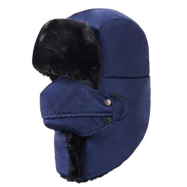 

berets children plus velvet thicken bombers hats girls adjustable warm caps boys winter protection ear 45cm-51cm, Blue;gray