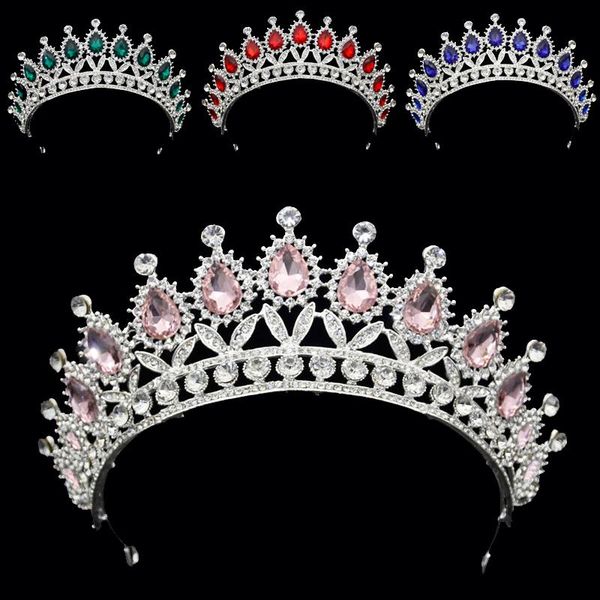 

hair clips & barrettes luxurious pink crystal bridal tiara crown for queen bride headdress big diadem prom wedding jewelry accessories, Golden;silver