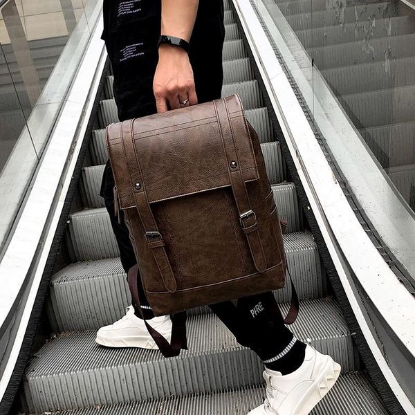 

backpack men's large capacity male bag business causal lapbags soft pu leather waterprof mens schoolbag travel rucksack