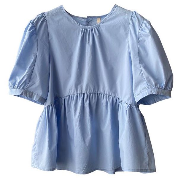 

women's t-shirt fashion 2021 summer round neck shirt retro puff sleeve self-cultivation all-match, White