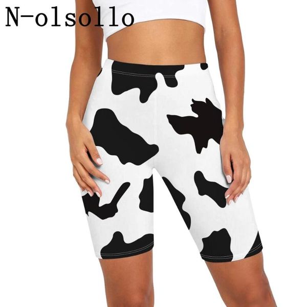 

women's leggings n-olsollo digital cow pattern print womens skiny five point short sporting jogger jeggings elastic waist fashion pants, Black